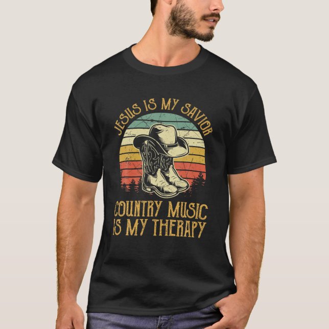 Jesus är min sajt Land Music är min terapichr T Shirt (Framsida)