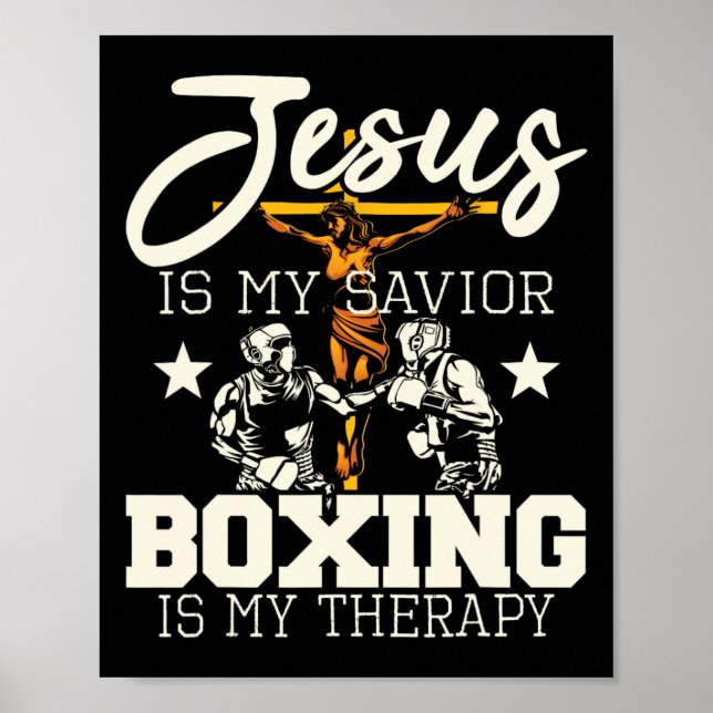 Jesus är min savior Boxing är min terapi - Gym Box Poster (Framsidan)