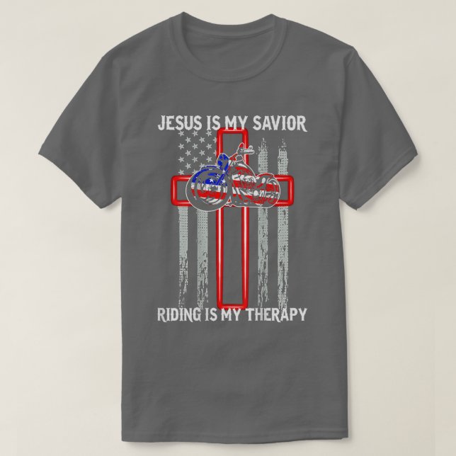 Jesus är min savior Riding är min terapi amerikans T Shirt (Design framsida)