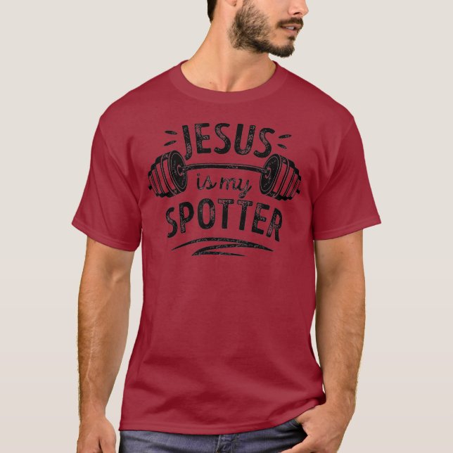 Jesus är min Spotter Fitness Gym Christian Manar T Shirt (Framsida)
