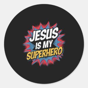 Jesus är min superhjälte Christian Kid Boy God Go Runt Klistermärke