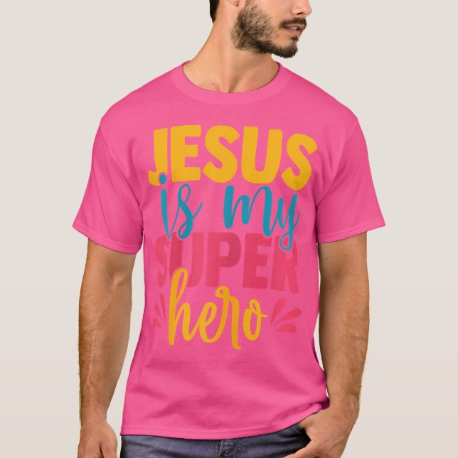 Jesus är min superhjälte Christian Kids Cute Power T Shirt (Framsida)