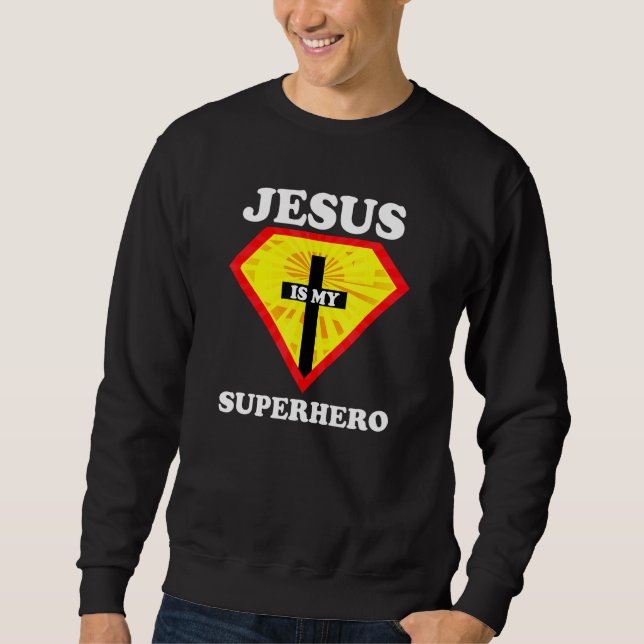 Jesus är min superhjälte, Cute Powerful Christian  Lång Ärmad Tröja (Framsida)
