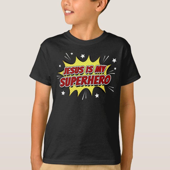 Jesus är min superhjälte Kids & Vuxen Christian Fa T Shirt (Framsida)