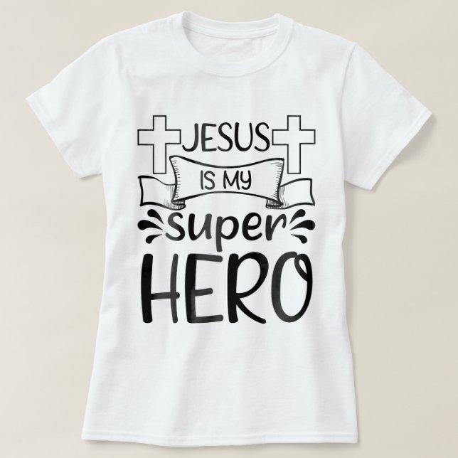 Jesus är min superhjälte Kristian Kids Cute Powerf T Shirt (Design framsida)
