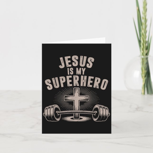 Jesus Är Min Superhjälte Skivstång Rolig Kristet A Kort (Framsida)