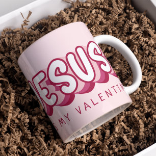 Jesus är min Valentine Christian Red Heart Retro Kaffemugg