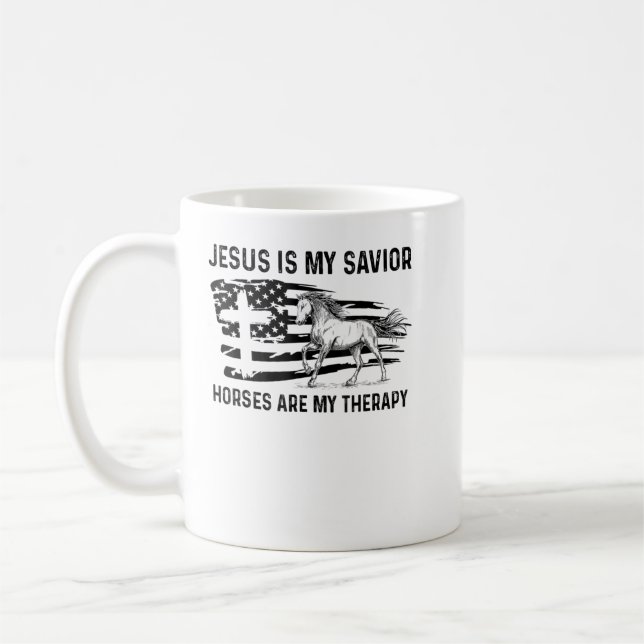 Jesus är mina vildhästar min terapi amerikan kaffemugg (Vänster)
