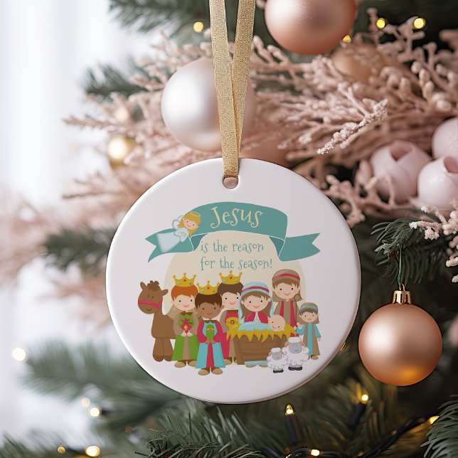 "Jesus är orsaken" Nativitetsscenen Julgransprydnad Keramik (Skapare uppladdad)