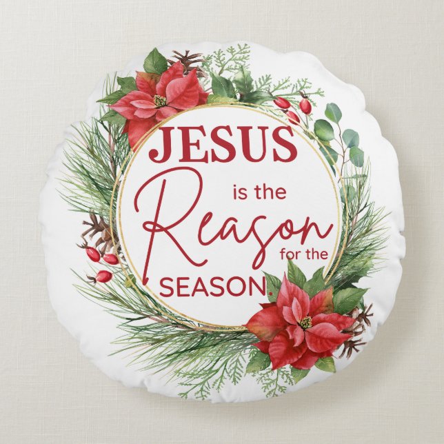 Jesus är orsaken till säsongsjulen rund kudde (Framsidan)