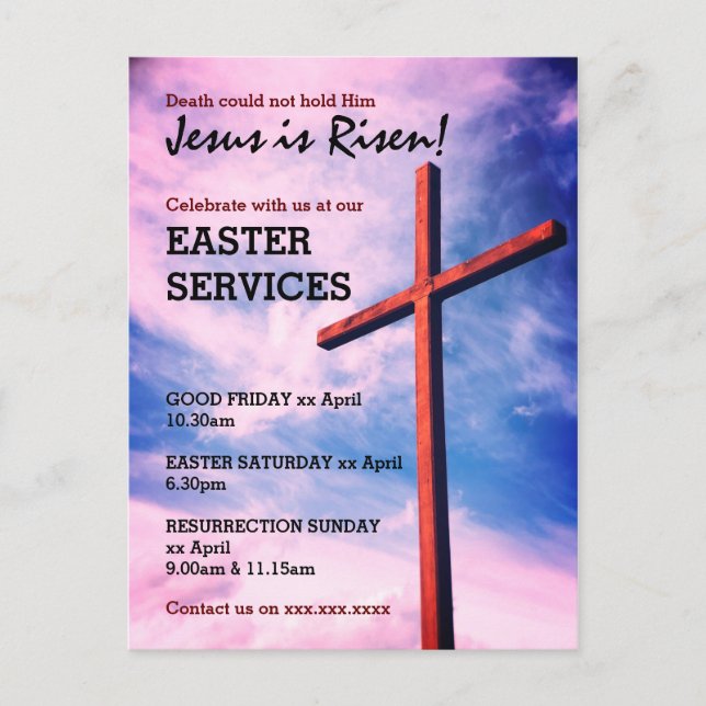 Jesus är Risen PÅSK CHURCH SERVICES Customized Inbjudan Vykort (Framsida)