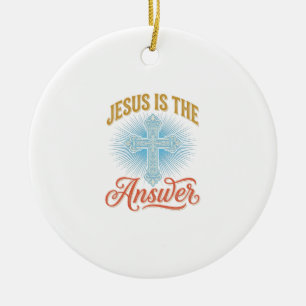 Jesus Är Svaret Kristet Kors Vektor Design_ Julgransprydnad Keramik
