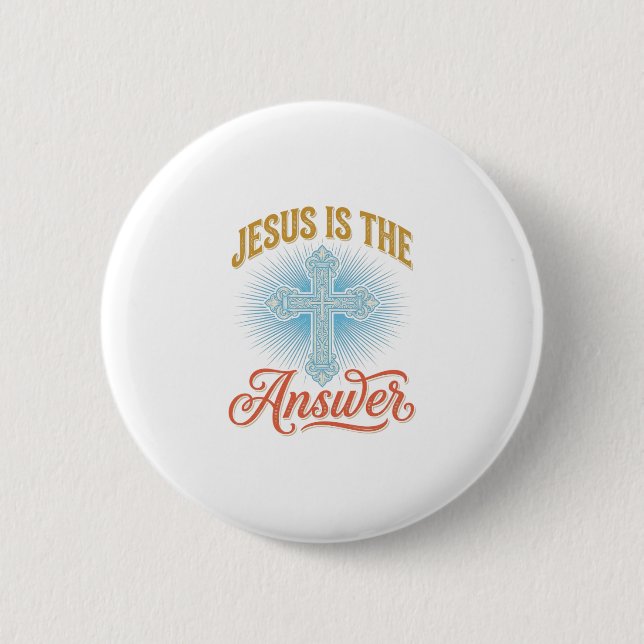 Jesus Är Svaret Kristet Kors Vektor Design_ Knapp (Framsida)