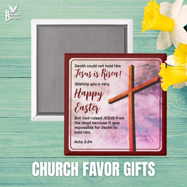 JESUS ÄR UPPSTÅNDEN Kristna påskfavor Magnet (JESUS IS RISEN Happy Easter magnet, ideal for church favor gifts. Matching gifts available.)