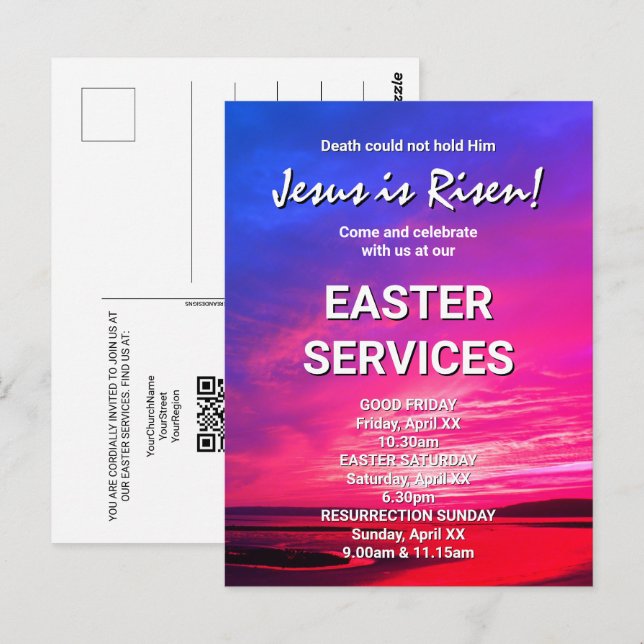 JESUS ÄR UPPSTÅNDEN Kyrkotjänster Påsk Vykort (Fram/baksida)