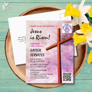 JESUS ÄR UPPSTÅNDEN Logo QR-kod Kyrkans gudstjänst Inbjudan Vykort