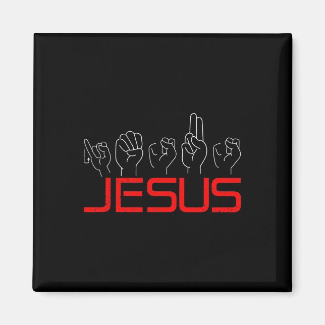Jesus ASL American Sign Language Christian Döv Aw Magnet (Framsidan)