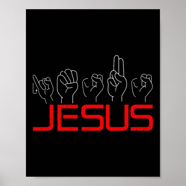 Jesus ASL American Sign Language Christian Döv Aw Poster (Framsidan)