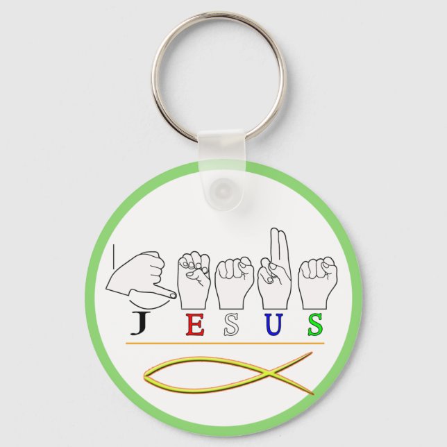 JESUS ASL FINGER SPELLED SIGN FÄRG NYCKELRING (Framsida)