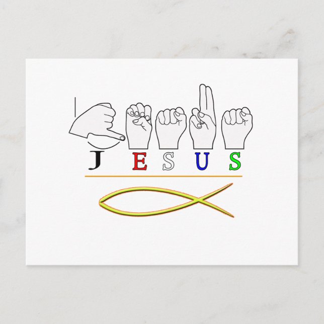 JESUS ASL FINGER SPELLED SIGN FÄRGER VYKORT (Framsida)