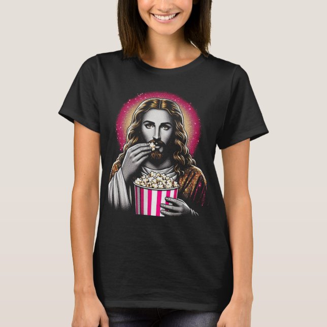 Jesus äter popcorn T-shirt! T Shirt (Framsida)
