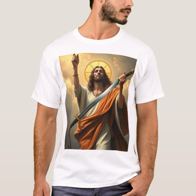 Jesus återvänder med en Sword Manar Tee Shirt (Framsida)