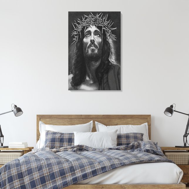 Jesus B&W Wrapped Canvas (Insitu (sovrum))