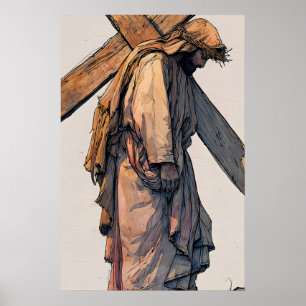 Jesus Bärande Kors Tryck Kristet Minimalistisk