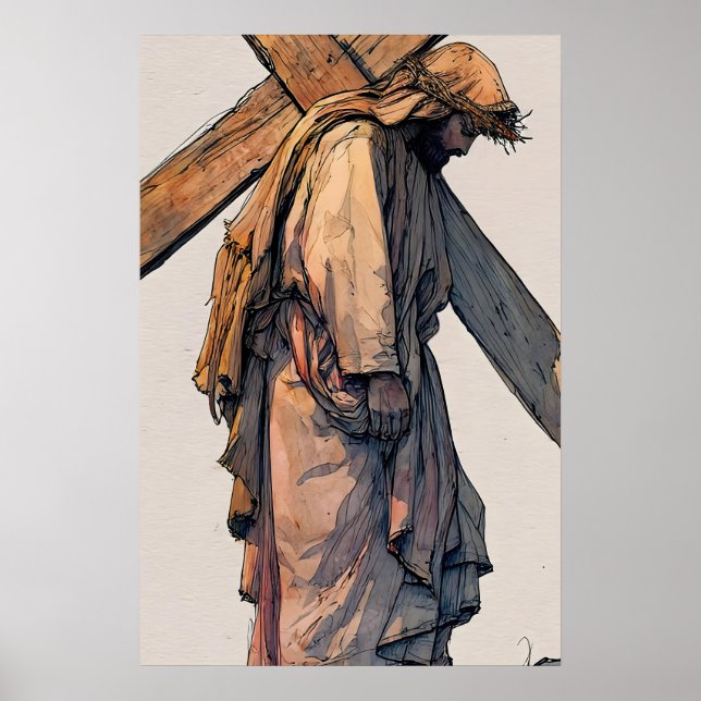Jesus Bärande Kors Tryck Kristet Minimalistisk (Framsidan)