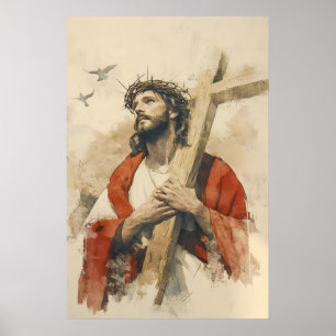 Jesus bärande korset Kristi lidande historia Poster