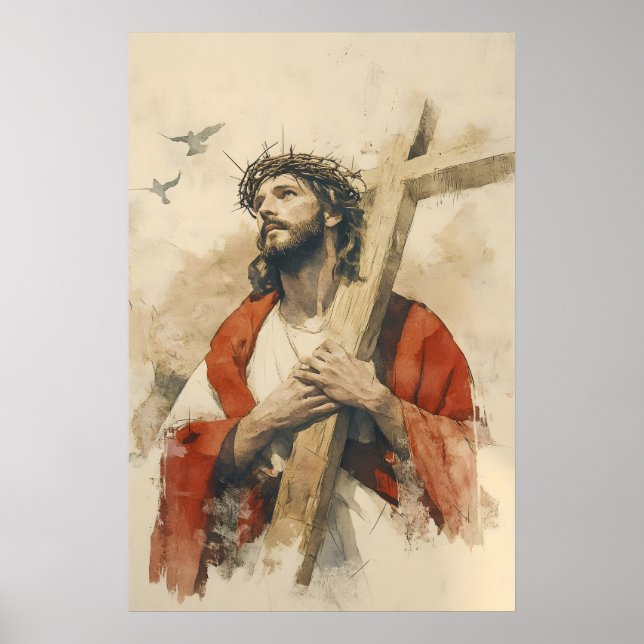 Jesus bärande korset Kristi lidande historia Poster (Framsidan)