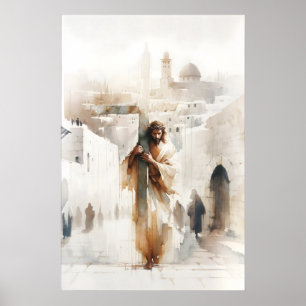 Jesus bärande korset Kristi lidande historia Poster