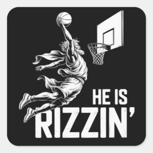 Jesus Basketboll Han är Rizzin' Rolig Kristna Fyrkantigt Klistermärke