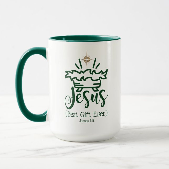 JESUS BÄSTA GÅVA NÅGONSIN Grön Skrift Jul Mugg (Vänster)