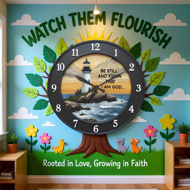 Jesus Be Still Coastal Lighthouse Stor Klocka (Skapare uppladdad)