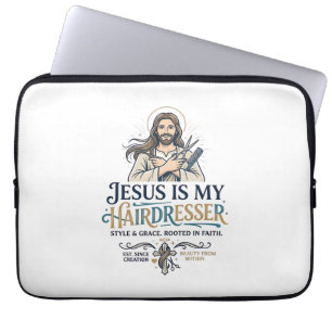 Jesus Beauty Salon Frisör T-Shirt Inspiration Laptop Fodral