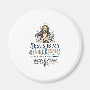 Jesus Beauty Salon Frisör T-Shirt Inspiration Magnet