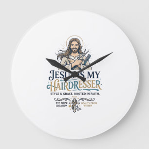Jesus Beauty Salon Frisör T-Shirt Inspiration Stor Klocka