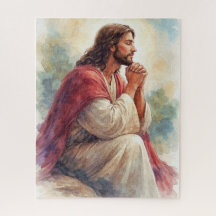 Jesus Bedjande Akvarell Konst | Kristet Livstro