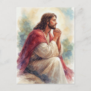 Jesus Bedjande Akvarell Konst Kristet Livstro Vykort
