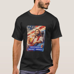 Jesus Beer och Lastbilar American Flagga Funny Pat T Shirt