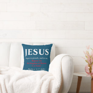 Jesus Began till Preach. Matthew 4:17 Blå marinblå Kudde