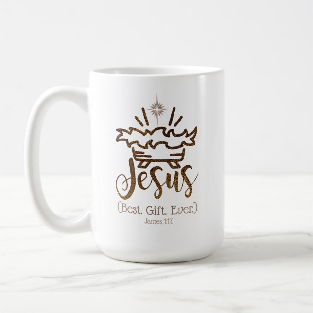 JESUS BEST GIFT EVER Nativity Scripture Christmas  Kaffemugg (Vänster)