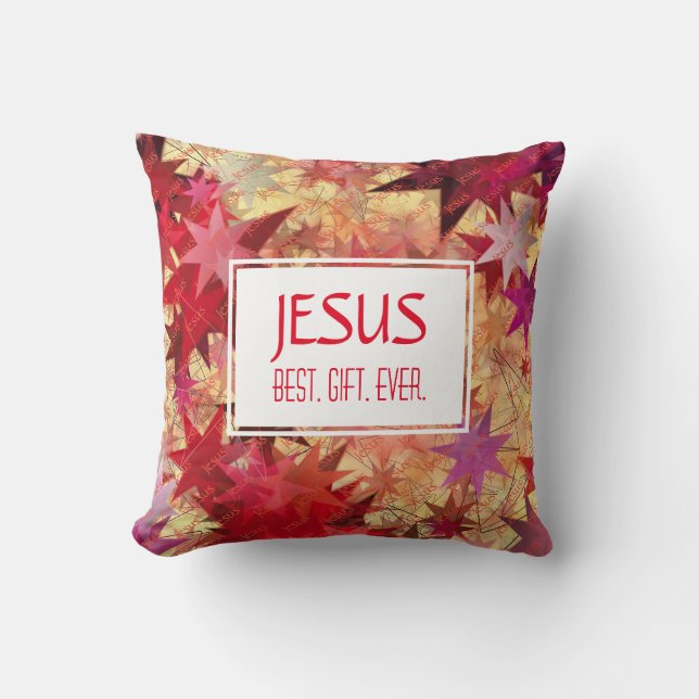 JESUS BEST GIFT EVER Red Rosa Stars Kudde (Framsida)