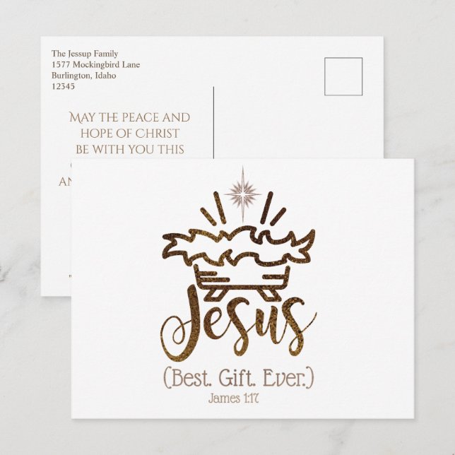 JESUS BEST GIFT VARJE julskript Helg Vykort (Fram/baksida)