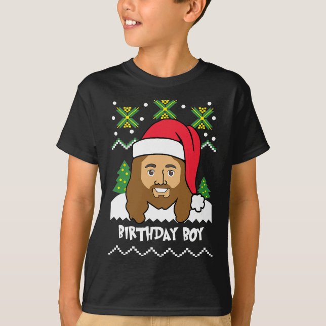Jesus Birthday Boy Ugly jul Stil T Shirt (Framsida)