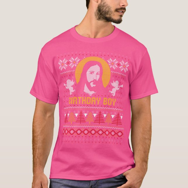Jesus Birthday Boy Ugly juldesign T Shirt (Framsida)