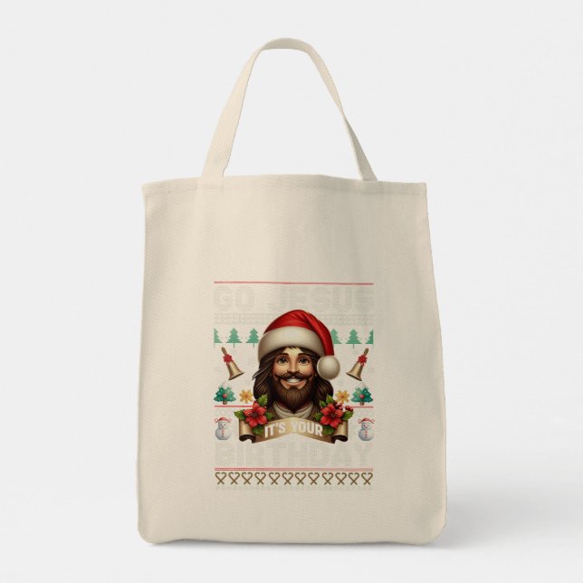 Jesus Birthday Ugly Sweater Knitting Religious Tygkasse (Baksida)