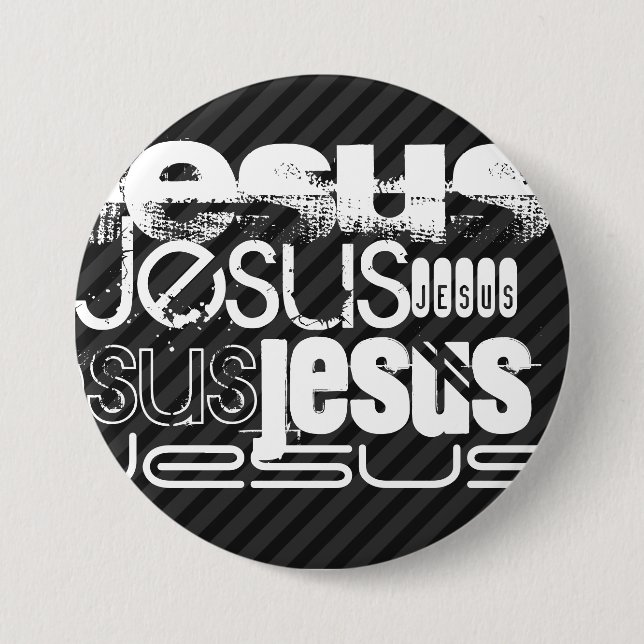 Jesus; Black & Mörk Grått Rand Knapp (Framsida)