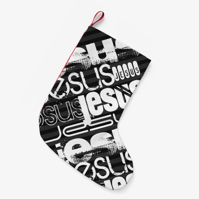 Jesus; Black & Mörk Grått Rand Liten Julstrumpa (Framsidan (Hängande))